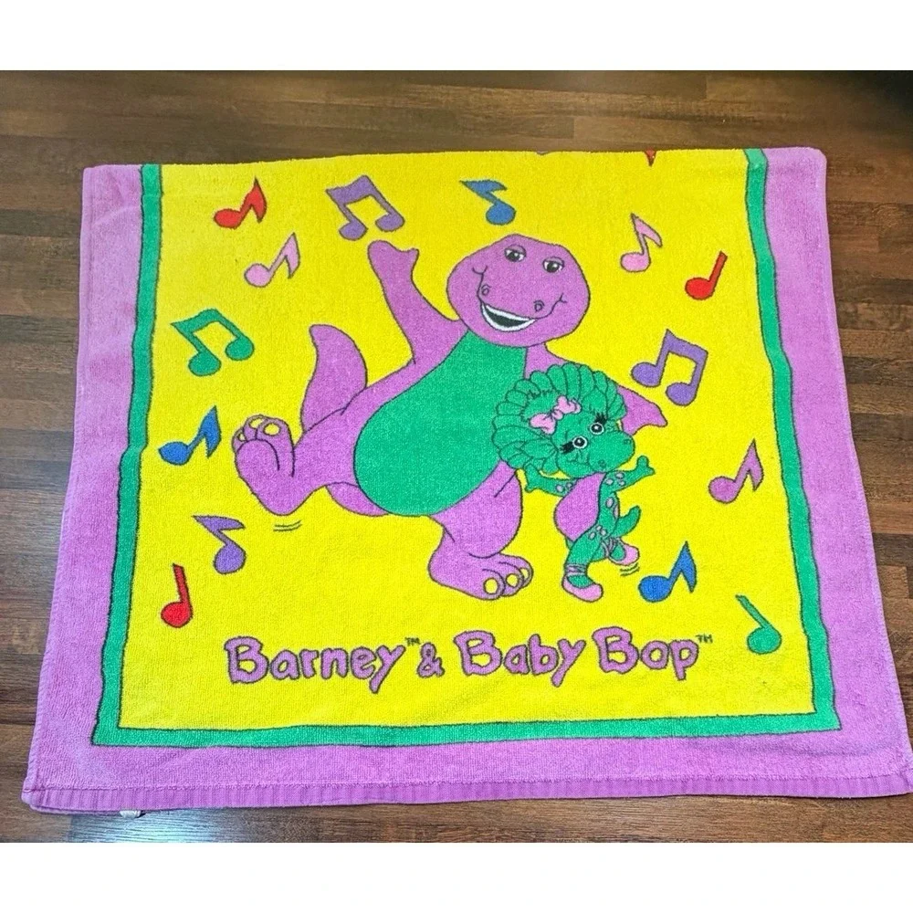 Vintage Y2K Barney & Baby Bop bath/ beach towel 1992.  40x23 inches
